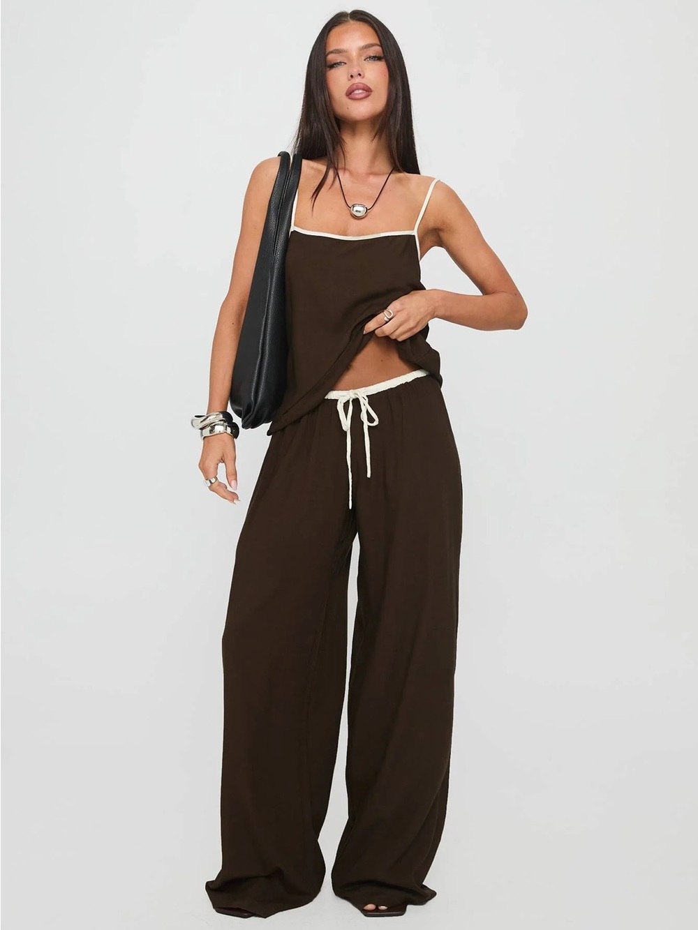 Princess Polly Brown Wide-Leg Drawstring Pants & Cami Set